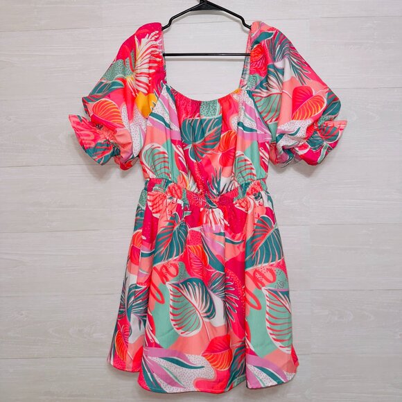 Fantastic Fawn Women's Size Medium Floral Print Puff Sleeve Mini Dress - Picture 2 of 8